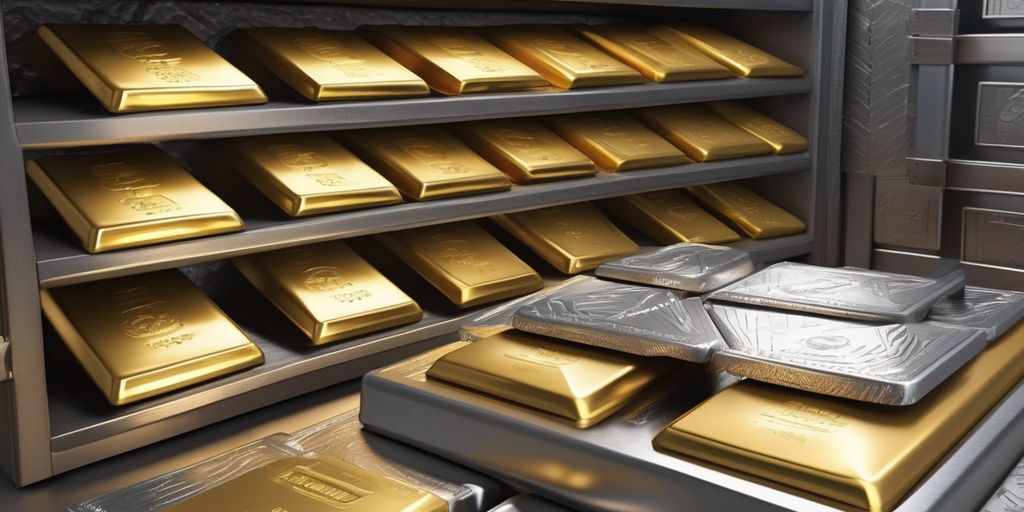 gold bars and silver coins in a secure vault