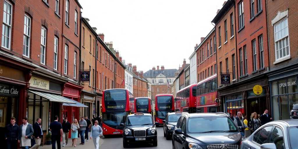 Bustling UK street scene.