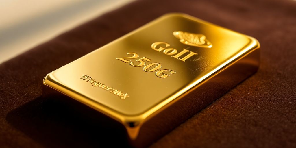 Lingot d'or 250g sur fond noir.