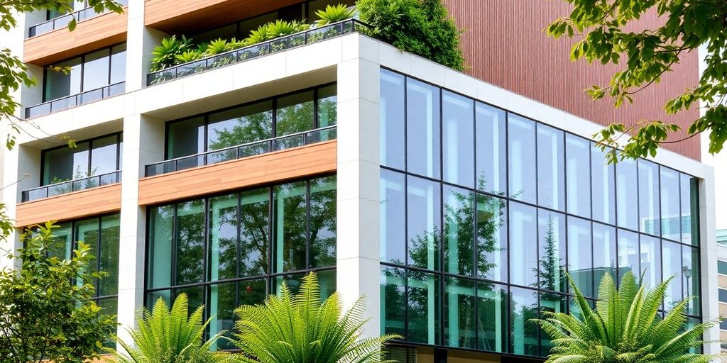 Modern architectural facade by Vistawall with sustainable elements.