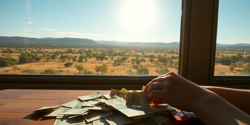 A person happily reviewing Australian currency.