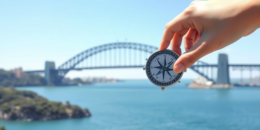 Financial planning tools and Australian landmarks.