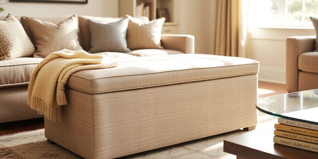 Stylish storage ottoman in a cozy living room.