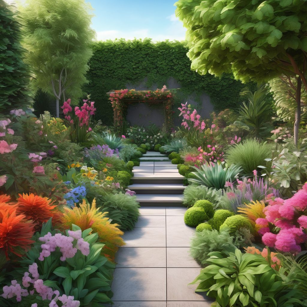lush garden design with colorful flowers and textured plants