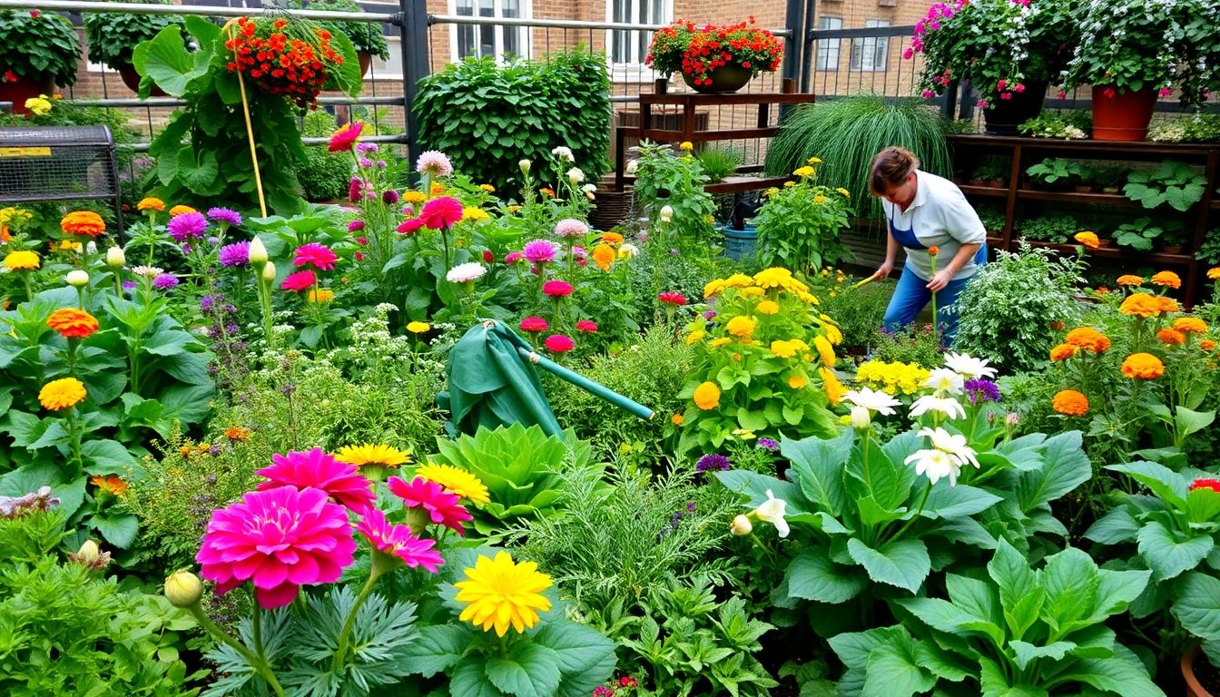 A gardener tending to a vibrant London garden.