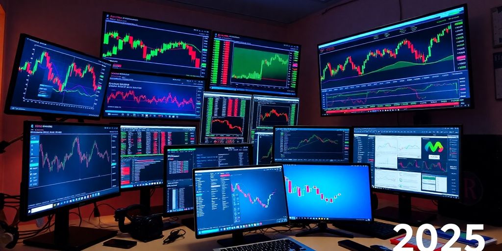 Photographic image of an active trading workspace.