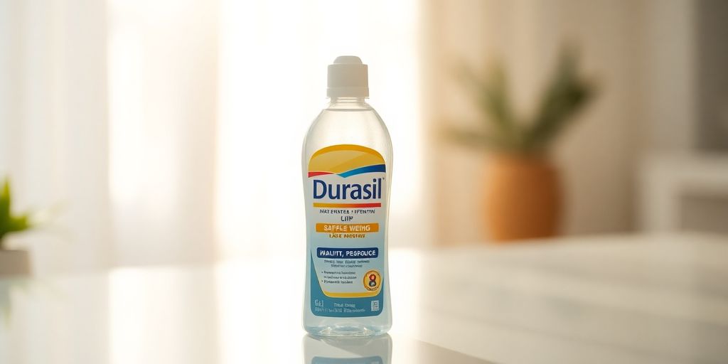 Frasco de Durasil com brilho suave e ambiente saudável.