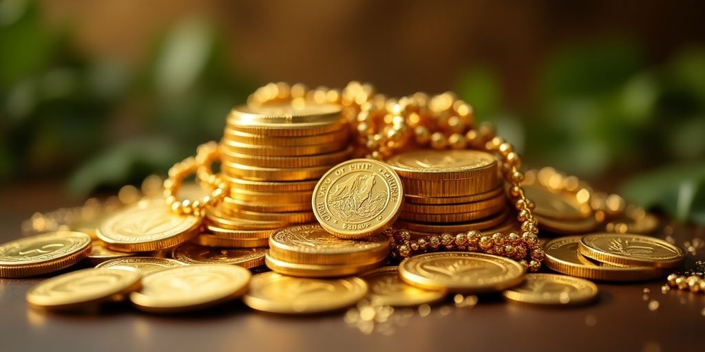 Pièces d'or brillantes sur une surface élégante.