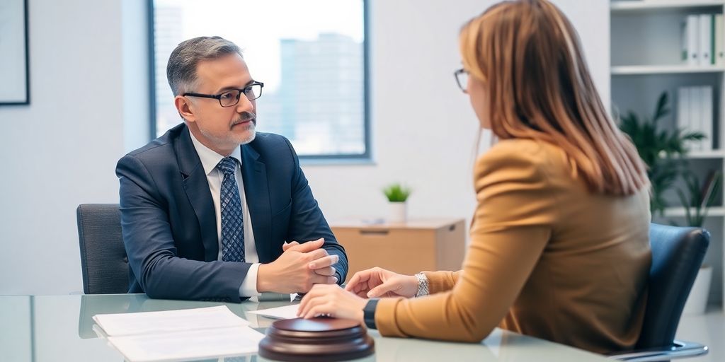 Attorney consulting with client about workplace injury case.