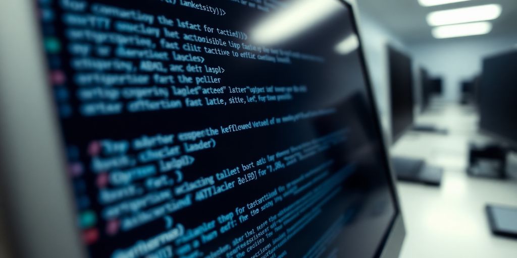 Minimalist computer terminal with code.