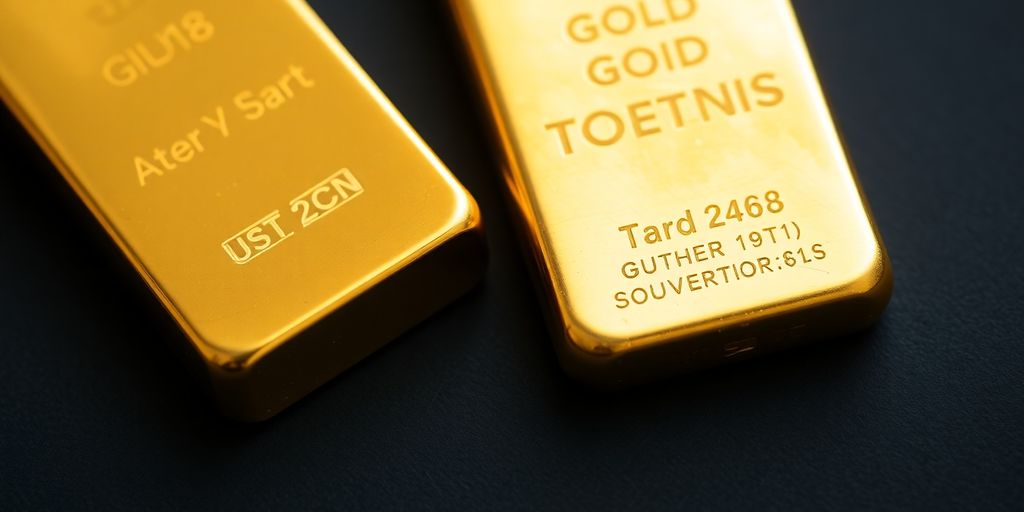 Lingot d'or authentique à côté d'un faux