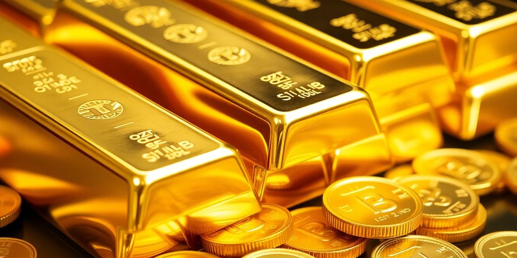 Lingots d'or et pièces d'or brillants.
