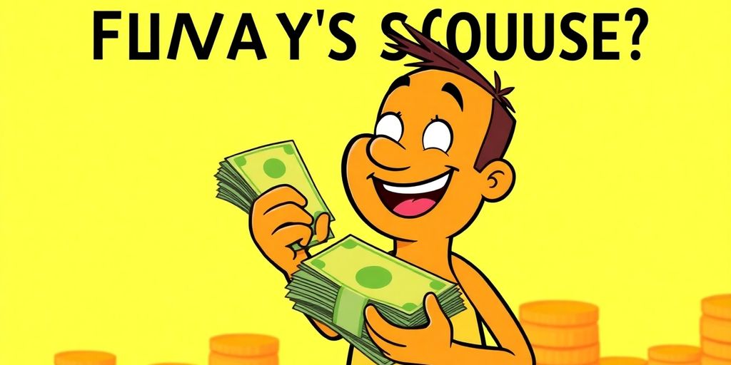 Cartoon image of a person happily holding a wad of cash.