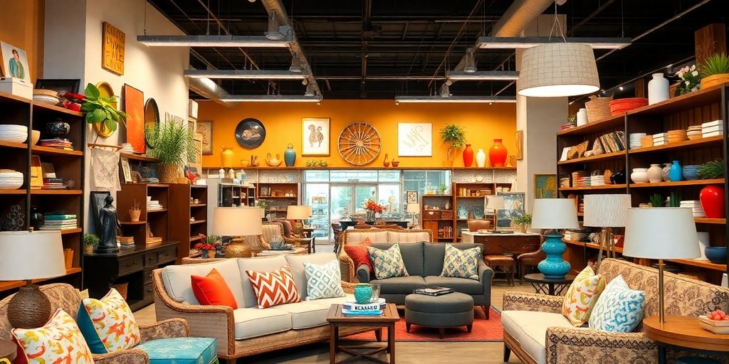 Interior of a colorful home goods store with various products.