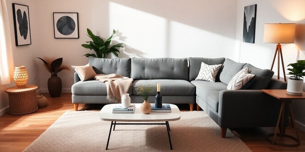 Stylish IKEA sectional sofa in a cozy living room.