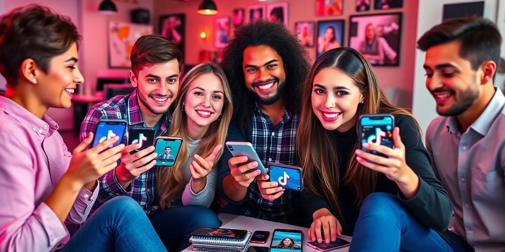 Os profissionais de marketing fazem brainstorming com smartphones num ambiente animado.