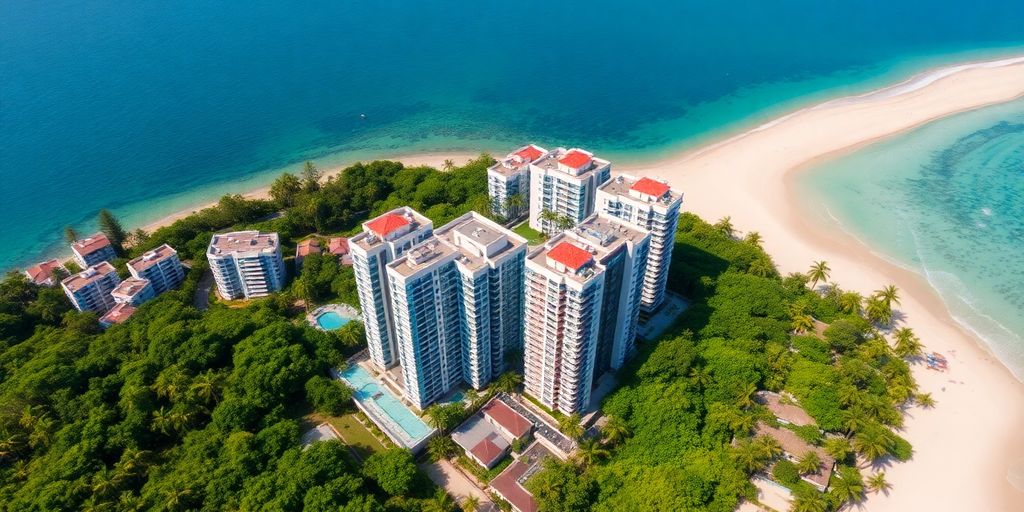 Aerial view of Patong beach and condominiums in Phuket.