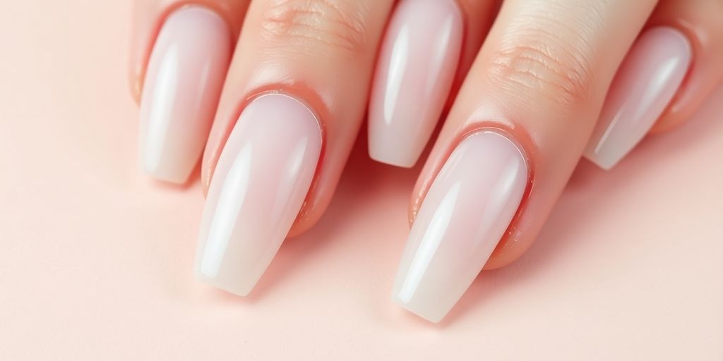 Unhas de fibra de vidro bem cuidadas e brilhantes.