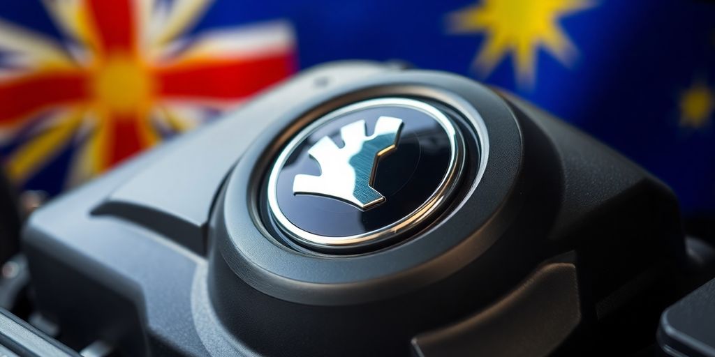 Skoda car part with Australian flag background.