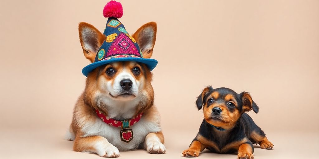 Trendy Doge hat with playful dog in the background.