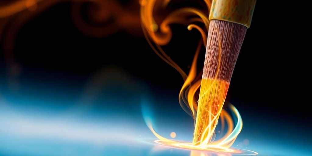 Digital art emerging from a glowing paintbrush.