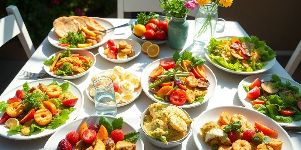 Vibrant summer lunch with fresh ingredients.