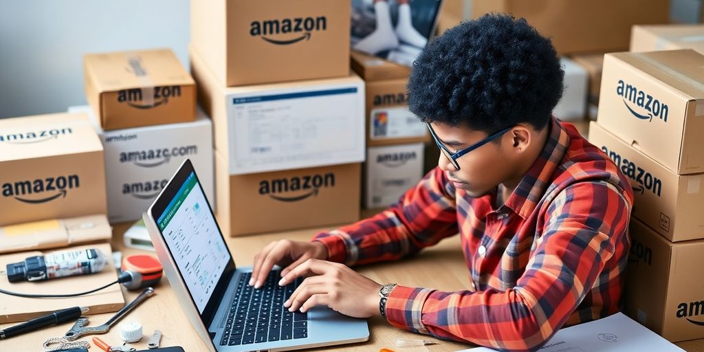 Person analyzing product data for Amazon FBA success.