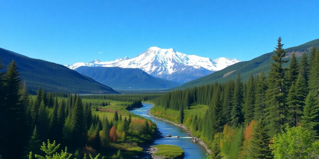 Stunning view of Denali with wildlife and lush landscapes.