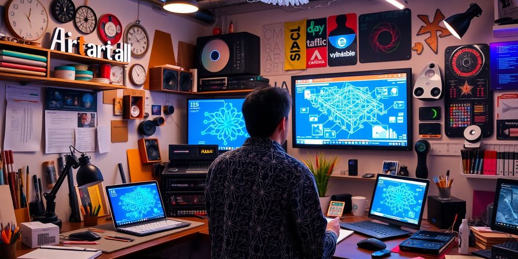 Creative workspace with technology and innovation in action.