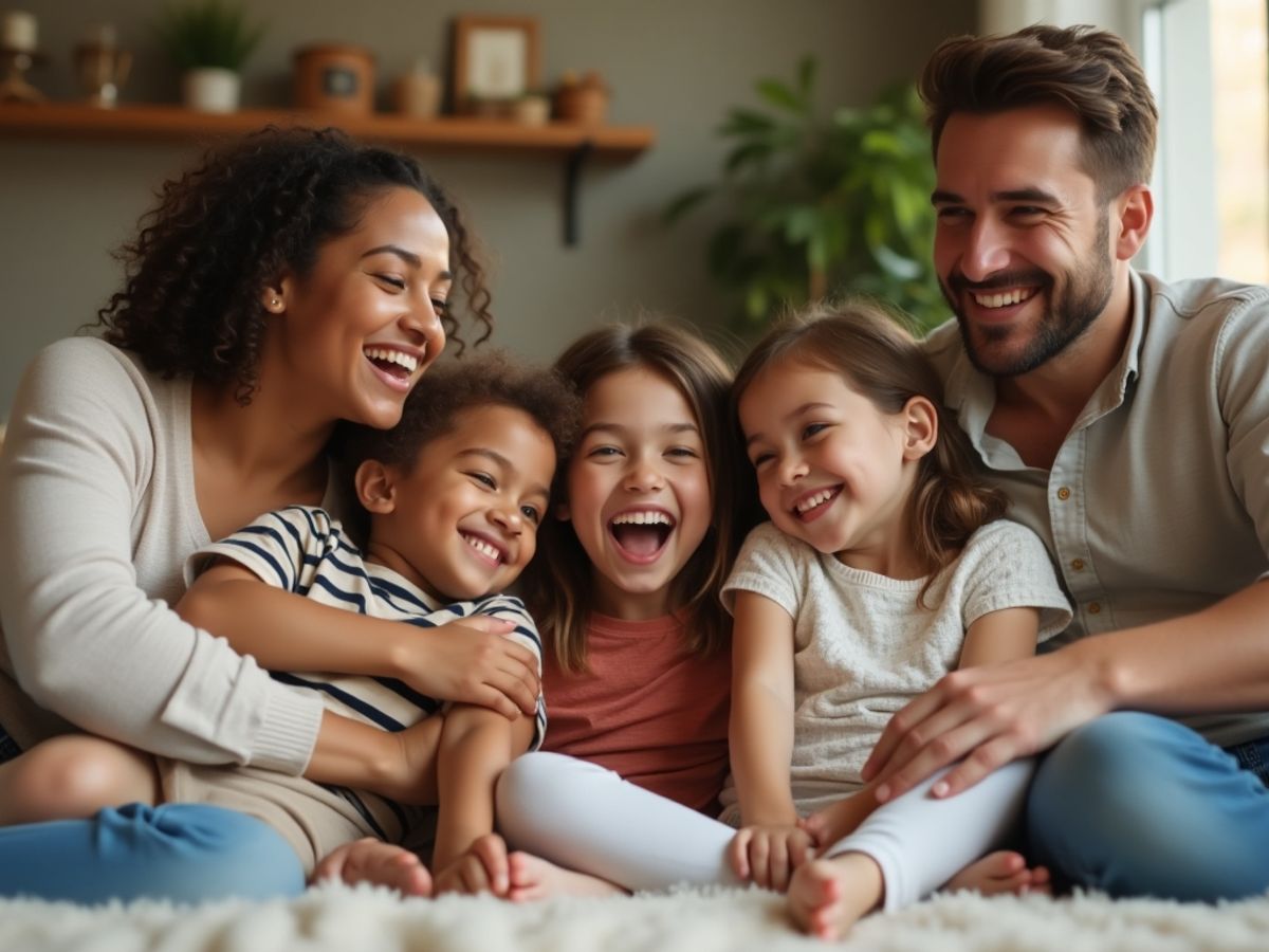 Familie adoptivă fericită petrecând timp împreună.