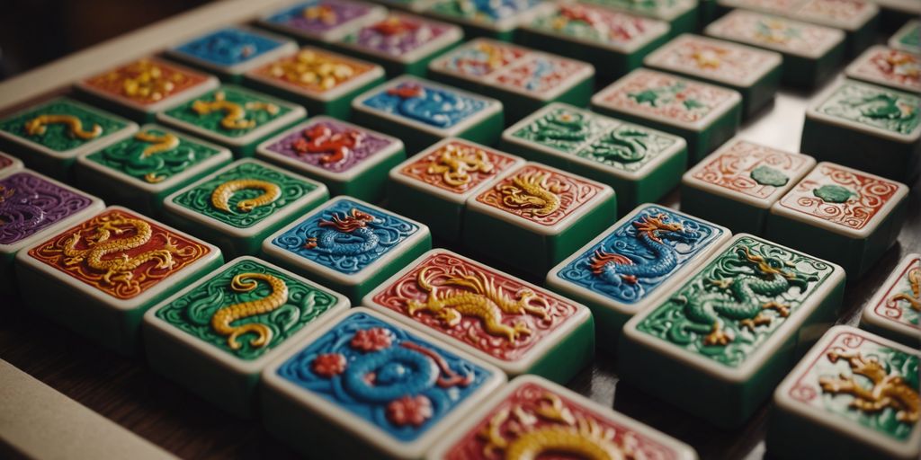 Dragon tiles in Mahjong game, symbolizing luck and honor.