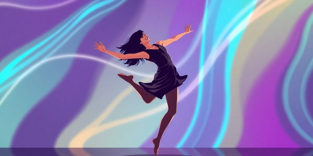 Dancer in dynamic pose with vibrant light.