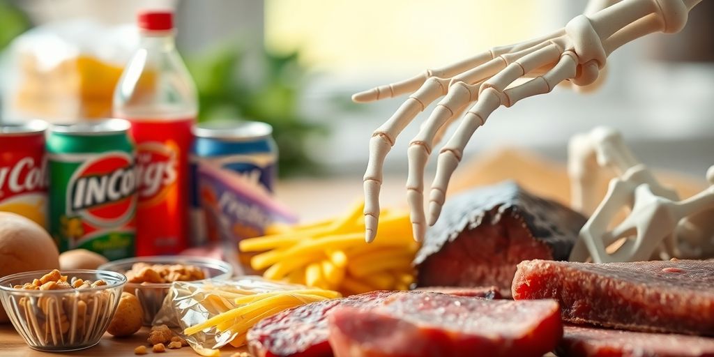 Bones and various food items