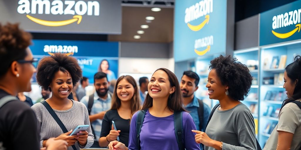 Customers enjoying a shopping experience at an Amazon store.