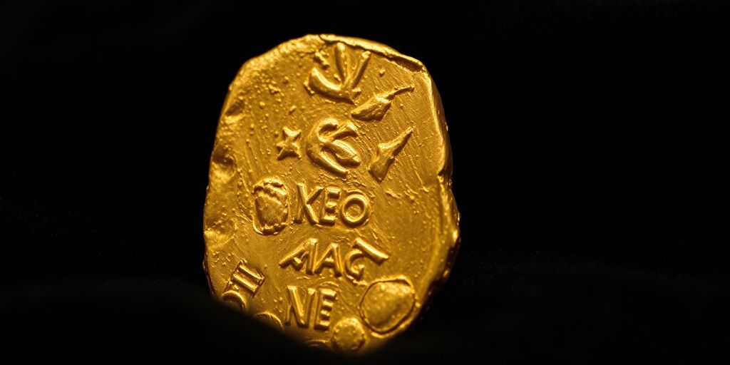 Lingot d'or historique sur fond sombre.