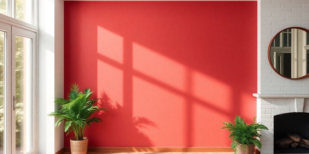 Vibrant Fireweed paint color on a wall.