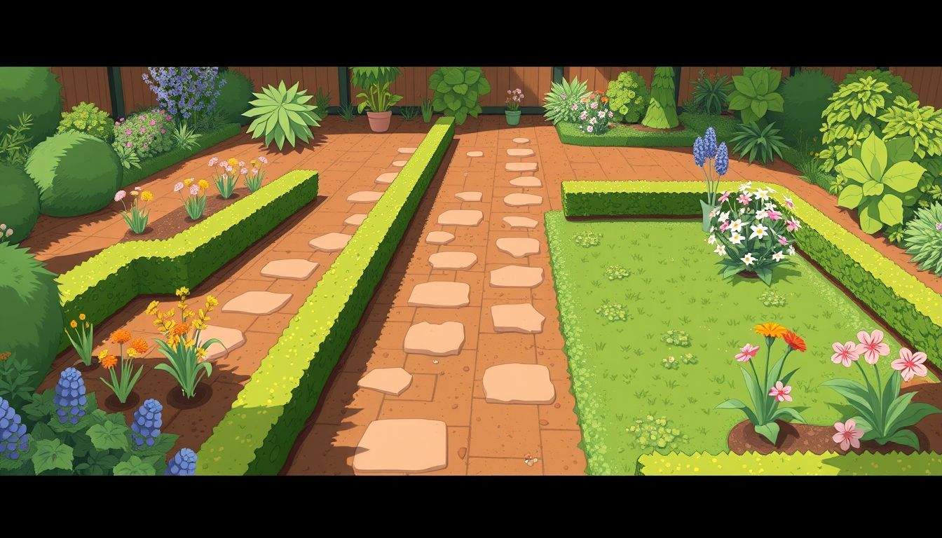 Illustrative tidy and organised garden scene