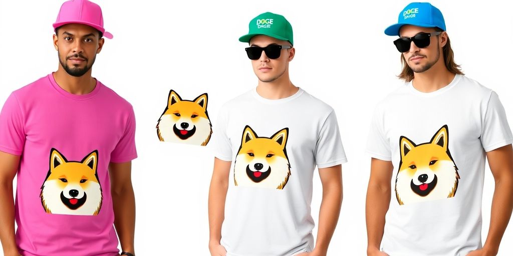 Models wearing stylish Doge hats and shirts in vibrant colors.
