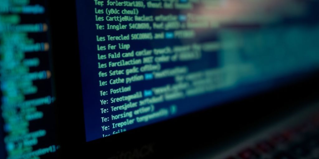 Python code on screen with glowing lines.