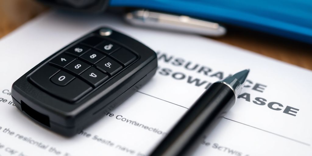 Car key and contract for insurance broker selection.