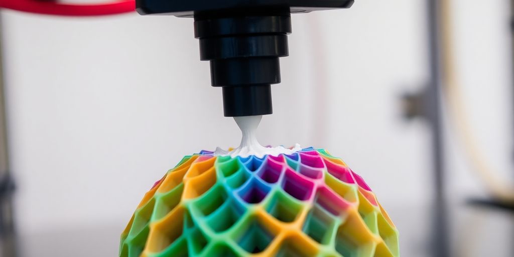 3D printer nozzle creating a detailed object.