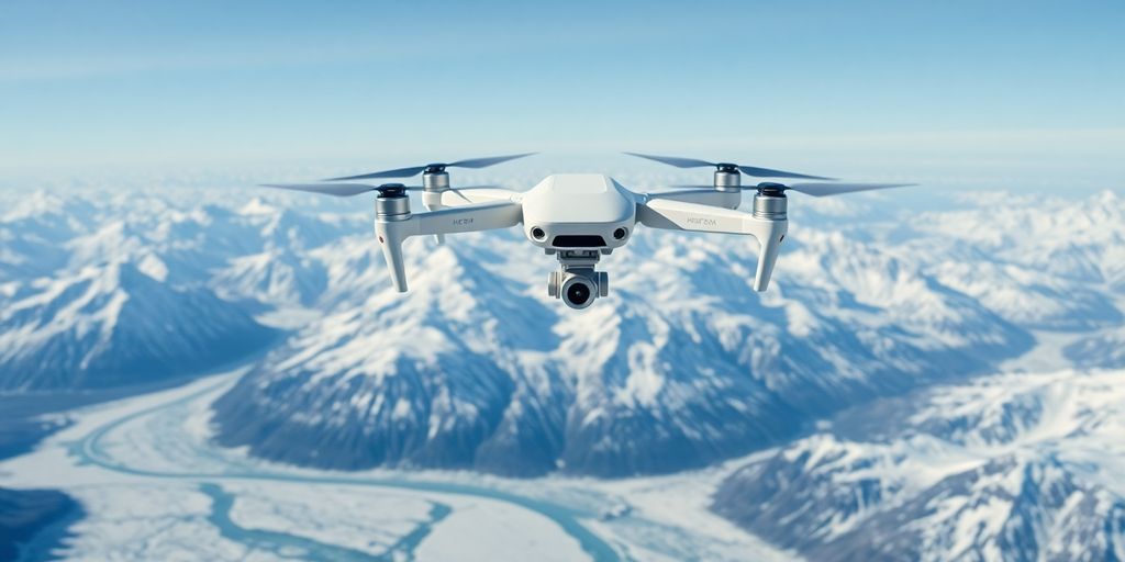 A Xag P150 drone flying over Alaskan glaciers and mountains.
