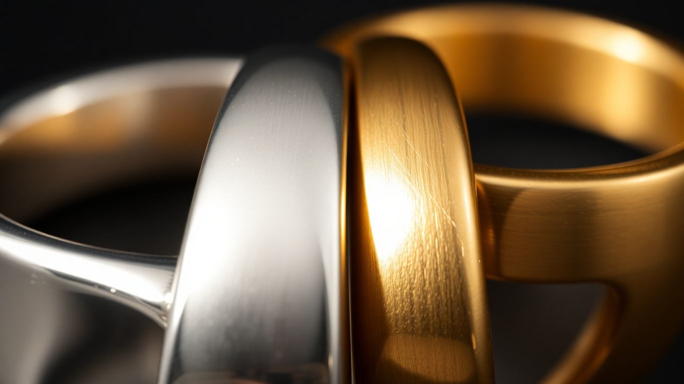 Anneaux en or blanc et or jaune côte à côte.