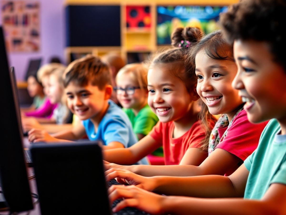 Copii jucându-se jocuri educative online cu entuziasm.