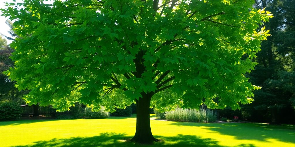 Lush green tree thriving in summer sun.