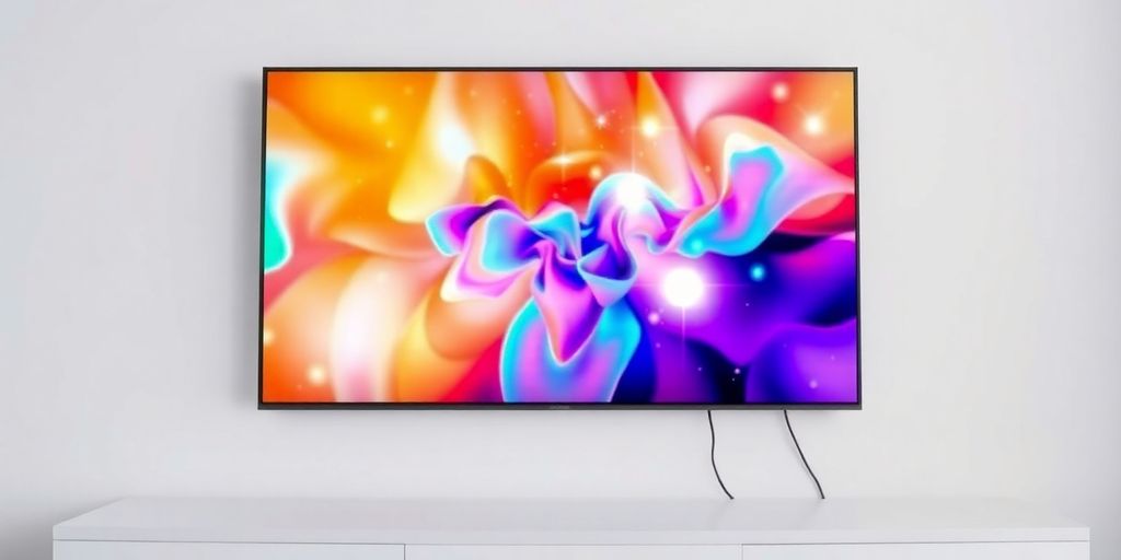 Une télévision diffusant du contenu vibrant sans câbles visibles.