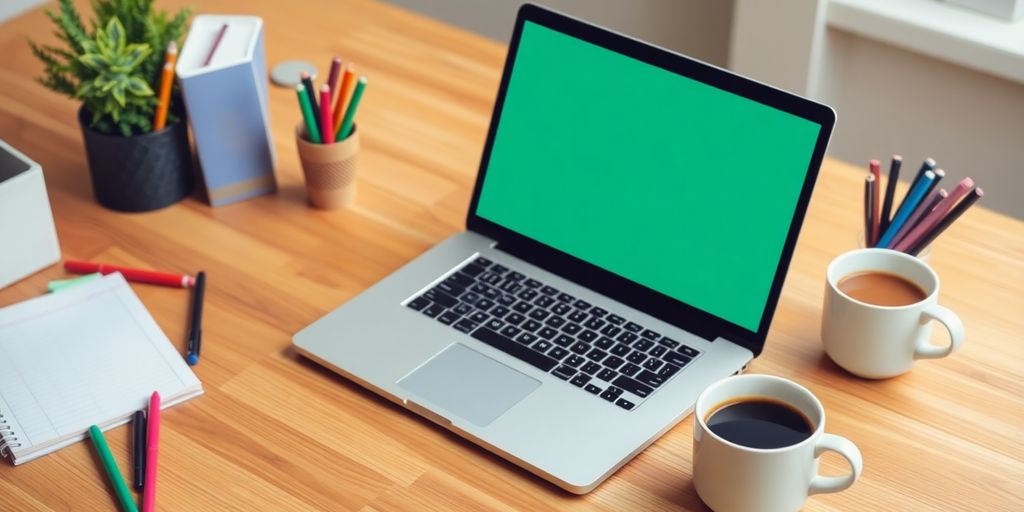 A creative workspace with a laptop and notepad.