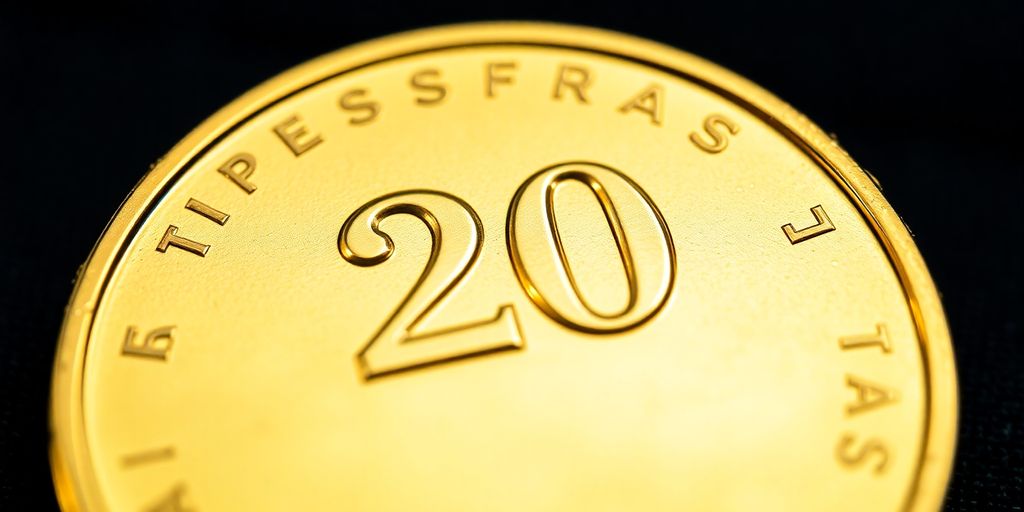 Pièce d'or suisse de 20 francs scintillante.