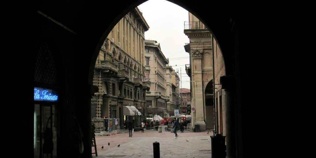a street with people and buildings