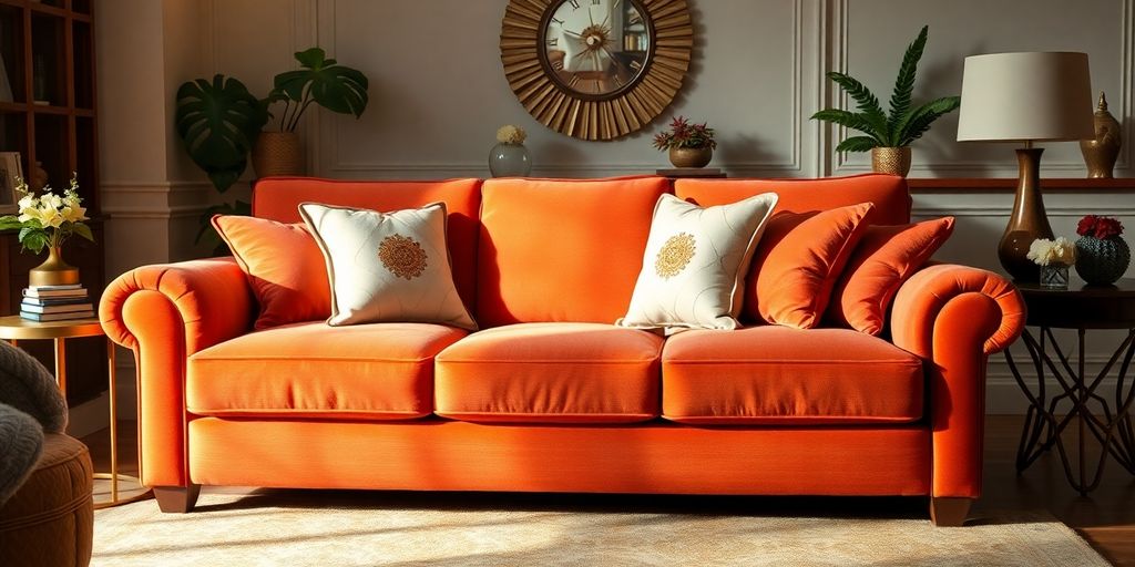 Chenille fabric sofa in a cozy living room setting.